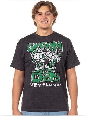 Unisex Green Day Kerplunk Graphic Band Tee - Charcoal with Green Print Size L